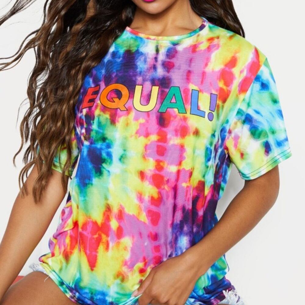 PrettyLittleThing UNISEX Multi Tie Dye Oversized T-shirt Size XL - Picture 3 of 6